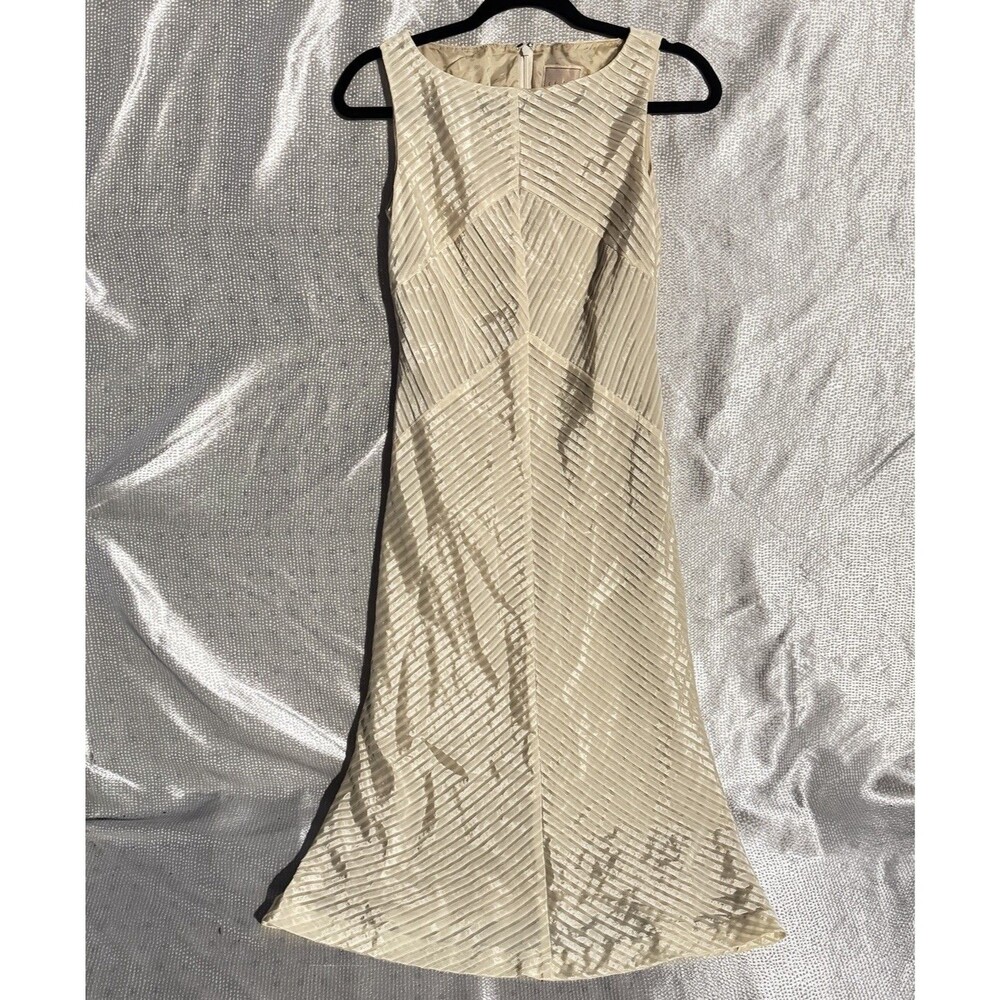 Shilla VTG Japan Textured Stripe Mermaid Midi Dress Ivory Cream Sleeveless XS